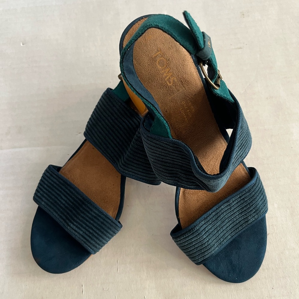 TOMS Women’s Poppy Sandal Atlantic Corduroy green blue wood heel size 7 - Picture 8 of 10